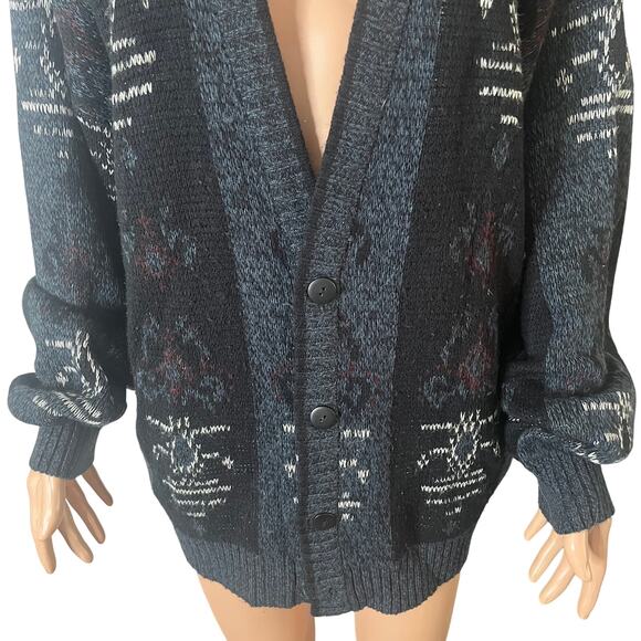 Vintage Expressions Cardigan Sweater Unisex XL Black Gray Knit Acrylic Oversized - Picture 8 of 15